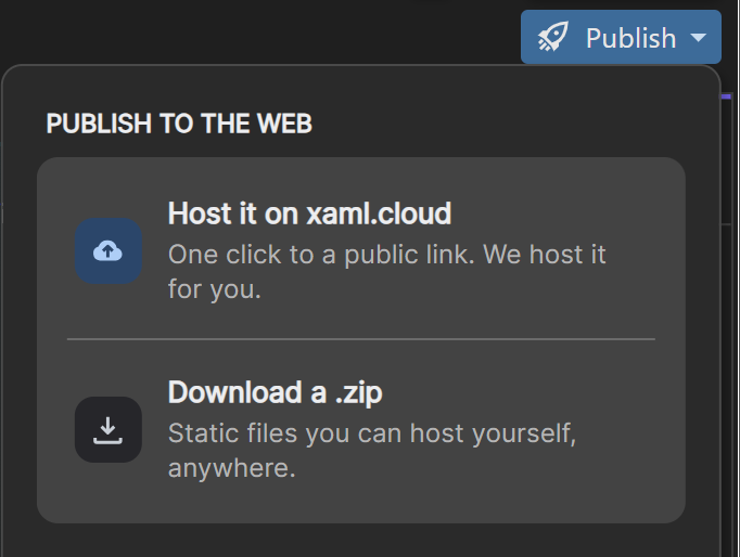 Publishing an application from XAML.io to the Web.