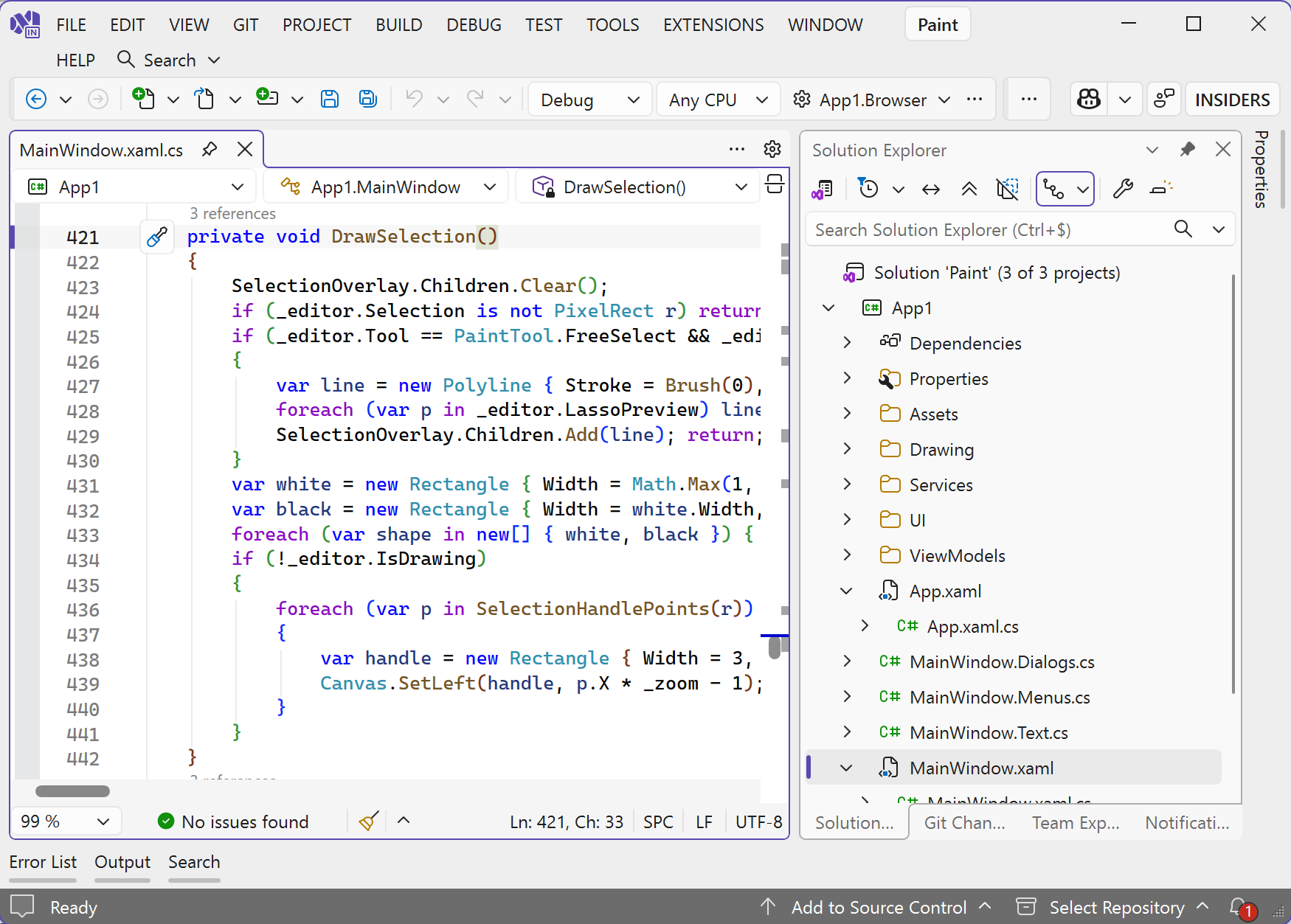 The same project opened in Visual Studio.