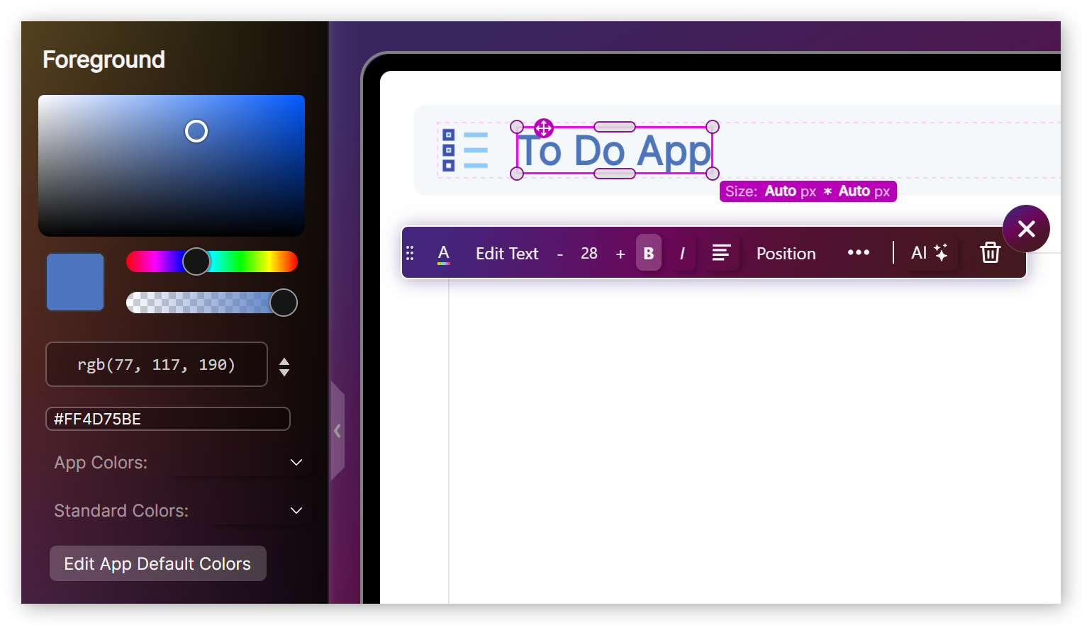Selecting a control in the designer and editing its properties.