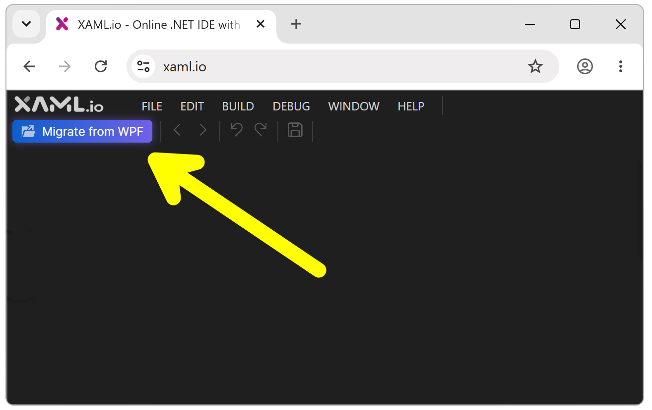 The new “Migrate from WPF” entry point in XAML.io.