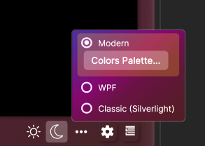 Choosing the Modern, WPF, or Silverlight theme in XAML.io.