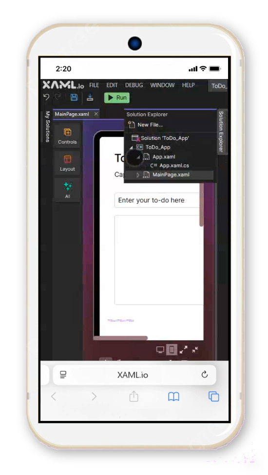 XAML.io running on mobile